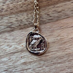 925 Sterling Silver Owl Medallion Necklace Gold Tone (9 inch long)